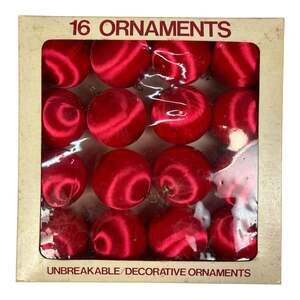 Vintage 2.25" Pyramid Satin Sheen Red Christmas Ornaments 16pc Box Rauch USA